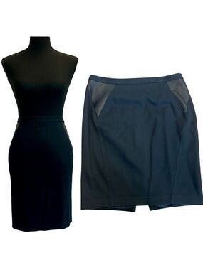 Elie Tahari black faux leather detail pencil skirt professional business career